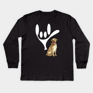 ASL Sign Language Love Yellow Labrador Retrievers Kids Long Sleeve T-Shirt